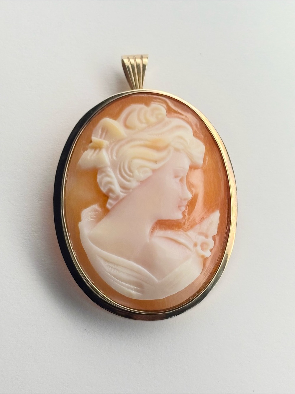 Vintage 10K Cameo Pendant & Brooch Signed LOR - carved shell solid gold
